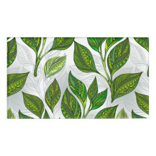 Badge D'identification Motif sans couture avec Feuilles de thé vert