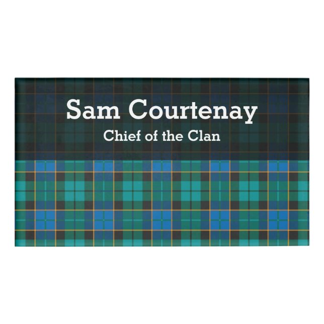 Badge D'identification Motif Tartan plaids - bleu traditionnel vert (Devant)