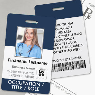 Badge d'identification Navy Blue avec Photo, Code-