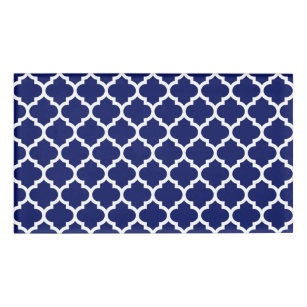 Badge D'identification Navy Blue White Moroccan Quatrefoil Pattern #5