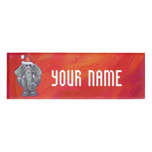 Badge D'identification Noël des éléphants en rouge