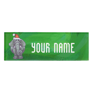 Badge D'identification Noël des éléphants en vert