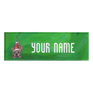 Badge D'identification Noël Hound Dog sur Vert