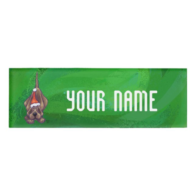 Badge D'identification Noël Hound Dog sur Vert (Devant)
