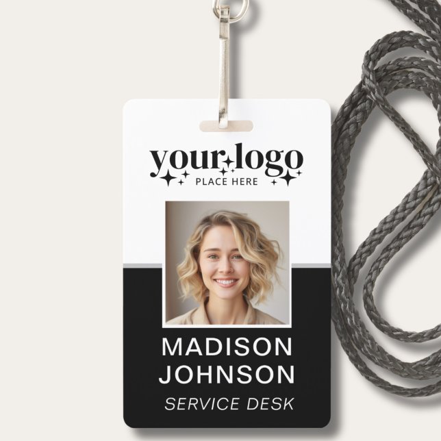 Badge d'identification noir avec photo de l'employ (Custom Business Logo Employee Photo Black ID Badge)