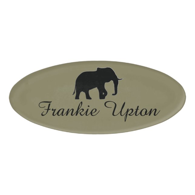 Badge D'identification Noir de silhouette d'éléphant + vos idées (Devant)