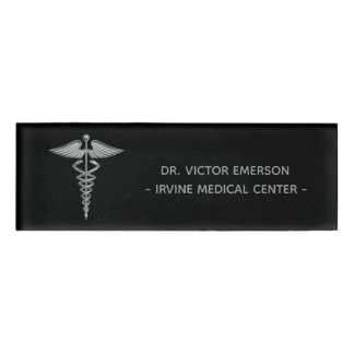 Badge D'identification Noir Médicale argenté de caducée personnalisé