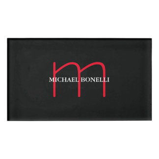 Badge D'identification Noir moderne rouge monogramme professionnel