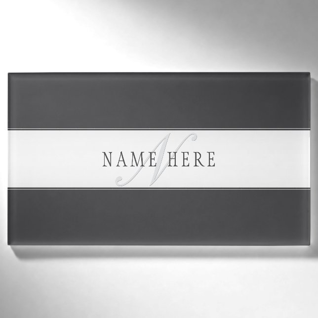 Badge D'identification Nom élégant & monogramme | Gris foncé & clair  (Devant)