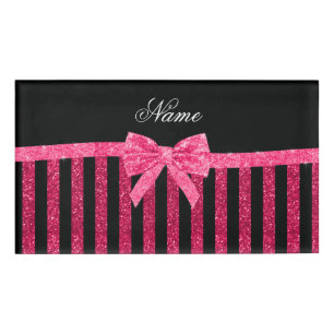 Badge D'identification Nom personnalisé parties scintillant rose rayures 