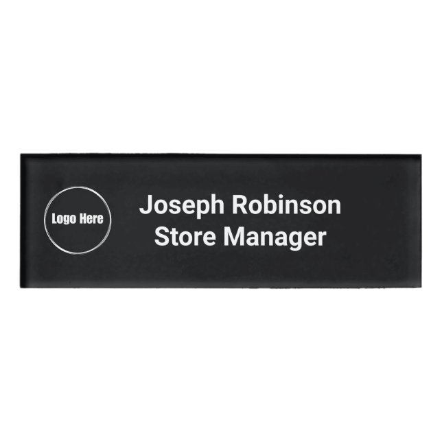 Badge D'identification Nom personnalisé Titre Logo Jet Noir (Devant)