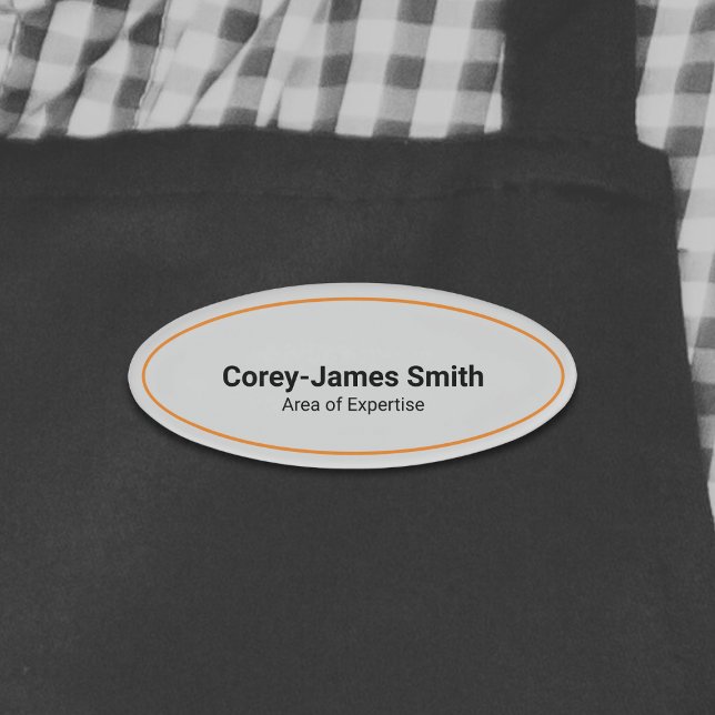 Badge D'identification Nom professionnel minimal Expertise Grey Oval (Minimal Professional Name Expertise Gray Oval Name Tag with Orange Accents)