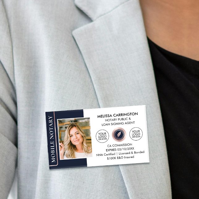 Badge D'identification Notaire Public Élégant Bleu Minuit Rose Doré (Créateur téléchargé)
