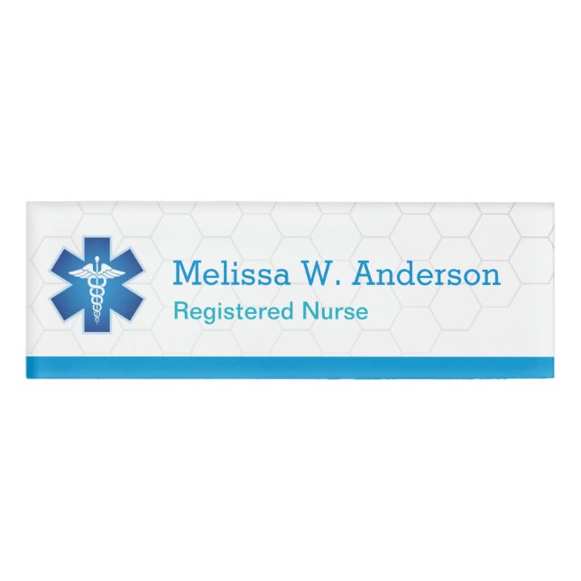 Badge D'identification Nurse Moderne Bleu Blanc Médicale Symbole (Devant)