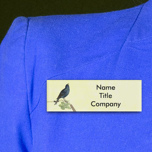 Badge D'identification Oiseau noir élégant Branche Feuilles Chenille