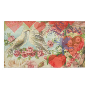 Badge D'identification Oiseaux de l'amour Vintage Antique Cœur
