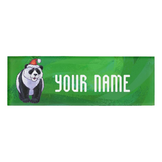 Badge D'identification Ours mignon Panda à Santa Hat sur Vert (Devant)