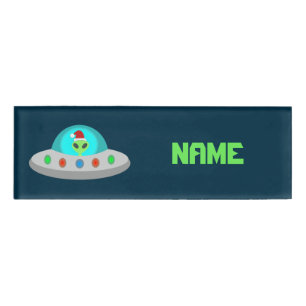 Badge D'identification OVNI de Noël Ho Ho Alien soucoupe volante Personna