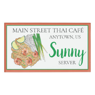 Badge D'identification Pad Thai Summer Rolls Food Restaurant Server
