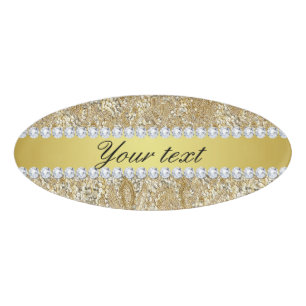 Badge D'identification Paillettes et diamants fascinants d'or de Faux