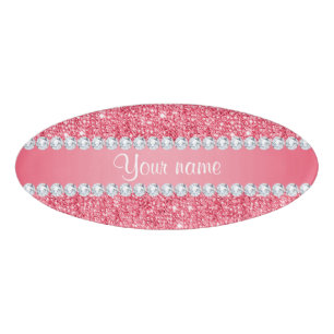 Badge D'identification Paillettes et diamants roses de Faux