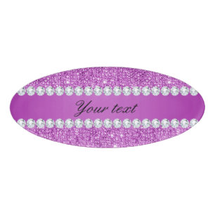 Badge D'identification Paillettes pourpres chics et diamants de Faux