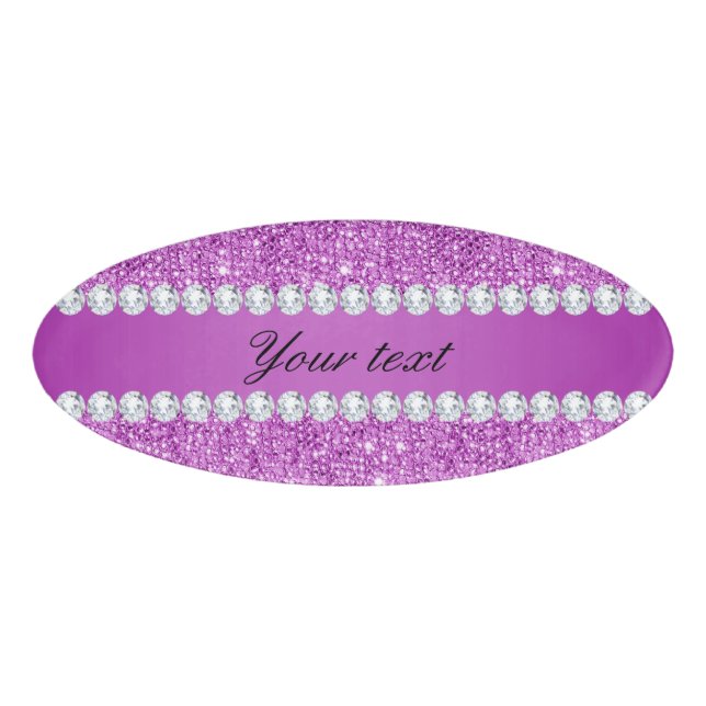 Badge D'identification Paillettes pourpres chics et diamants de Faux (Devant)