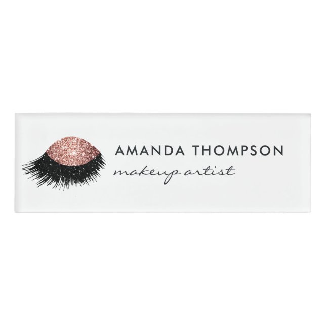 Badge D'identification Paillettes Rose Gold pour les Yeux (Devant)