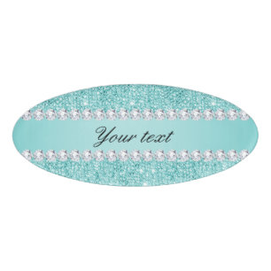Badge D'identification Paillettes turquoises et diamants de Faux