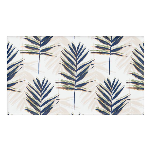 Badge D'identification Palmier bleu moderne Feuille Gold Strots Blanc Des (Devant)