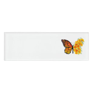 Badge D'identification Papillon à fleurs avec Poppy de Californie jaune