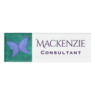 Badge D'identification Papillon Abstrait Ailes bleues violettes moderne