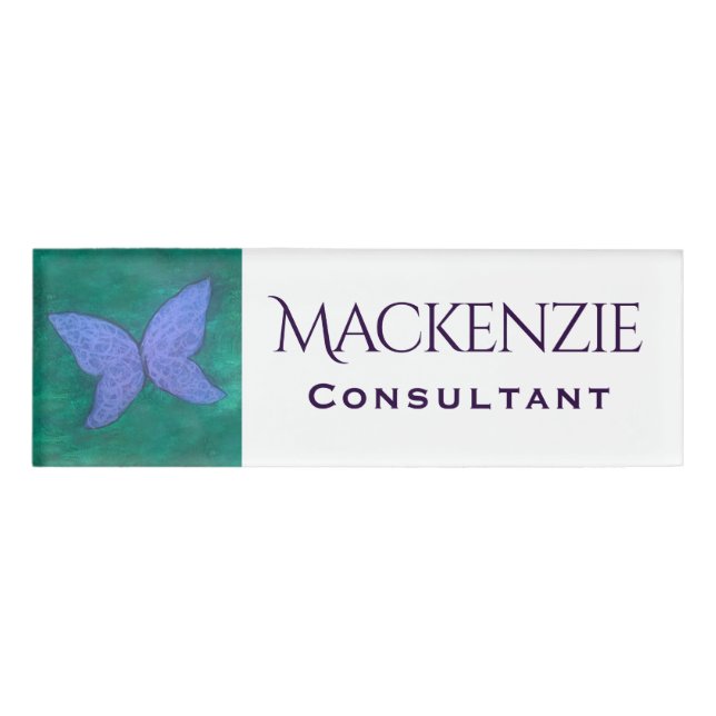 Badge D'identification Papillon Abstrait | Ailes bleues violettes moderne (Devant)