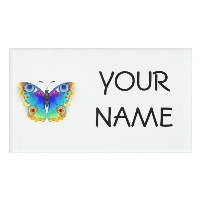 Badge D'identification Papillon Arc-en-ciel Paon Yeux (Devant)