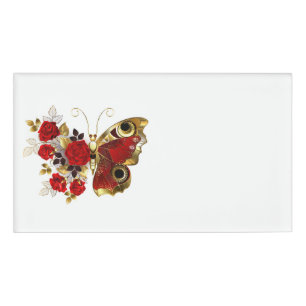 Badge D'identification Papillon de fleurs rouges aux roses rouges