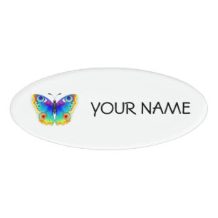 Badge D'identification Papillon Paon Arc-en-Ciel