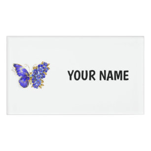 Badge D'identification Papillon saphir à fleurs