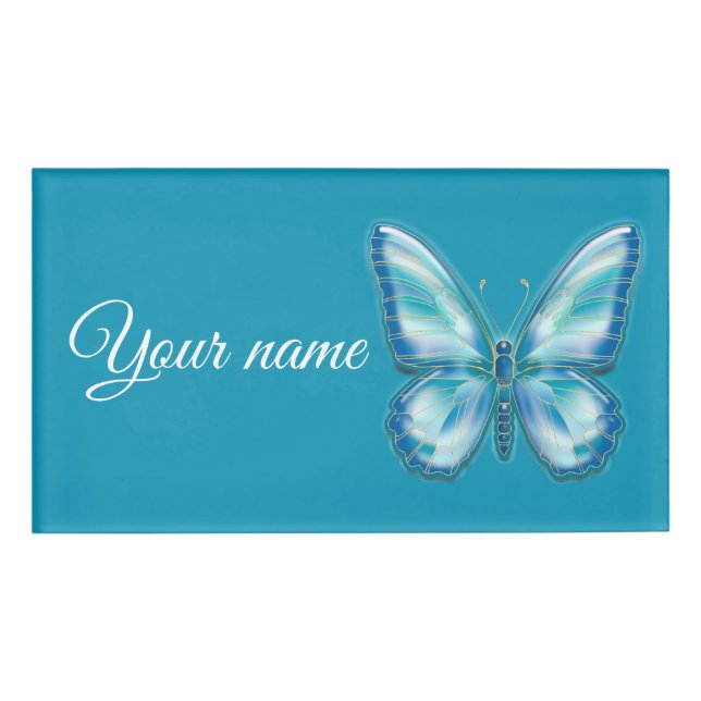 Badge D'identification Papillon turquoise (Devant)