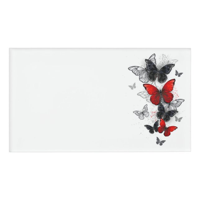 Badge D'identification Papillons noirs et rouges volants (Devant)