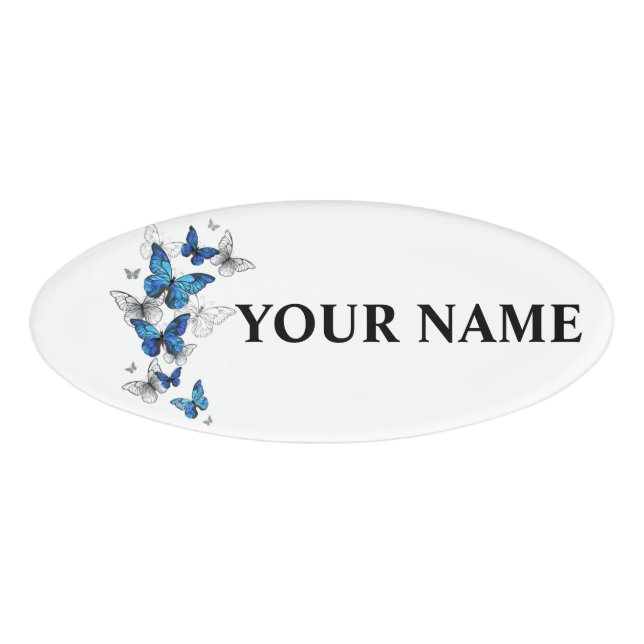 Badge D'identification Papillons volants bleus Morpho (Devant)