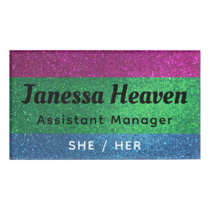 Badge D'identification Parties scintillant arc-en-ciel Sparkly Nom polyse