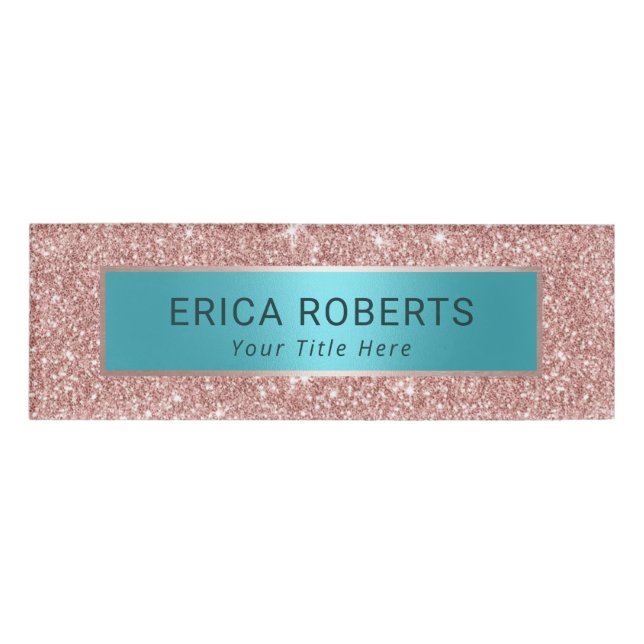 Badge D'identification Parties scintillant d'or Rose moderne et salon de  (Devant)