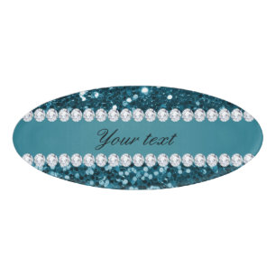 Badge D'identification Parties scintillant et diamants de Dark Turquoise