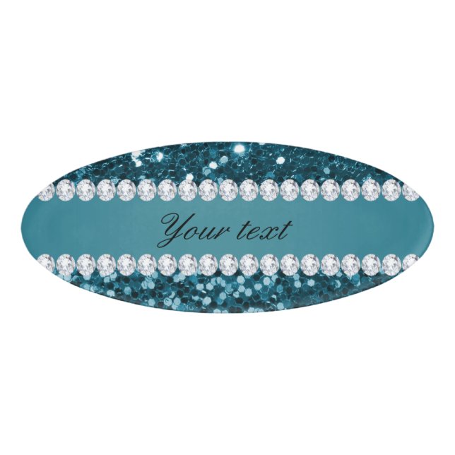 Badge D'identification Parties scintillant et diamants de Dark Turquoise  (Devant)