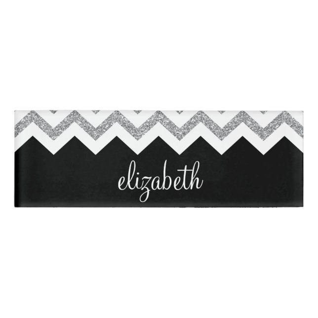 Badge D'identification Parties scintillant noire et argent Imprimer Chevr (Devant)