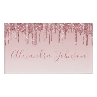 Badge D'identification Parties scintillant or rose | Vitre rose pâle