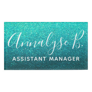 Badge D'identification Parties scintillant Turquoise Ombre Sparkly Nom Pr