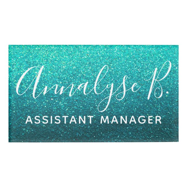 Badge D'identification Parties scintillant Turquoise Ombre Sparkly Nom Pr (Devant)