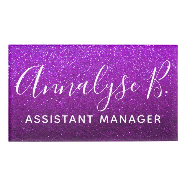 Badge D'identification Parties scintillant violette Ombre Sparkly Nom Pro (Devant)