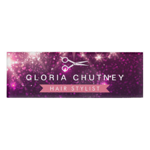 Badge D'identification Parties scintillantes pourpres de rose de ciseaux